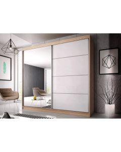 Firenze203 M35 magasfényű ajtó, matt vázas gardróbszekrény tölgy-fehér
