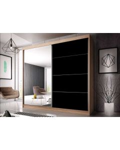 Firenze203 M35 magasfényű ajtó, matt vázas gardróbszekrény tölgy-fekete