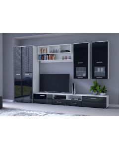 Foggia S modern vonalvezetésú nappali szekrénysor fehér-magasfényű fekete