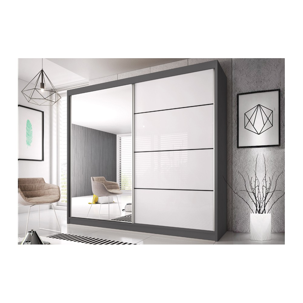 Firenze203 M35 magasfényű ajtó, matt vázas gardróbszekrény grafit-fehér