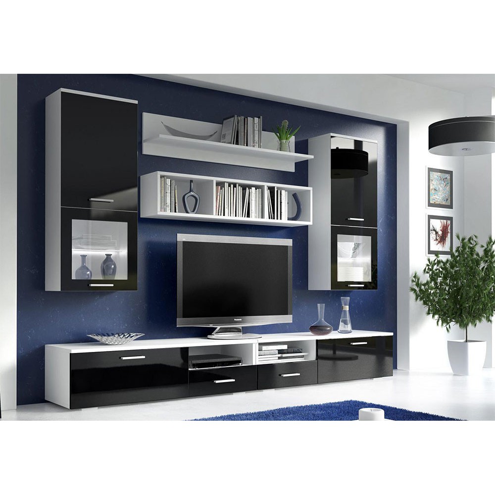 Foggia, modern vonalvezetésű nappali bútor fehér-magasfényű fekete